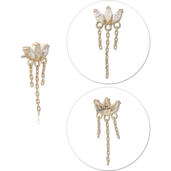 14K YELLOW GOLD TOP WITH TITANIUM ALLOY THREADLESS PIN MARQUISE TRIO WITH TRIPLE CHAIN DANGLES
