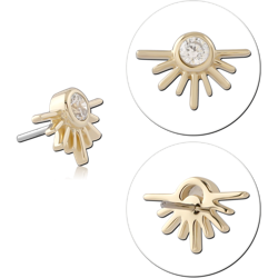 14K YELLOW GOLD TOP WITH TITANIUM ALLOY THREADLESS PIN SUNBURST ROUND BEZEL GEM