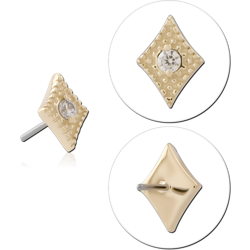 14K YELLOW GOLD TOP WITH TITANIUM ALLOY THREADLESS PIN TEXTURED KITE ROUND GEM