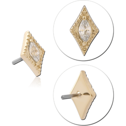 14K YELLOW GOLD TOP WITH TITANIUM ALLOY THREADLESS PIN MARQUISE GEM BEADED FRAME