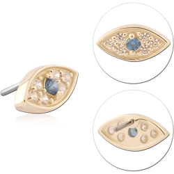 14K YELLOW GOLD TOP WITH TITANIUM ALLOY THREADLESS PIN JEWELED MARQUISE EYE