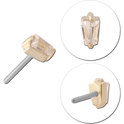 14K YELLOW GOLD TOP WITH TITANIUM ALLOY THREADLESS PIN TAPERED BAGUETTE CLEAR GEM