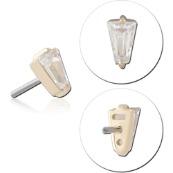 14K YELLOW GOLD TOP WITH TITANIUM ALLOY THREADLESS PIN TRAPEZOID CLEAR GEM
