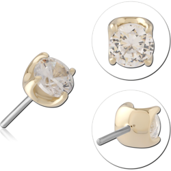 14K YELLOW GOLD ROUND PRONG GEM TOP WITH TITANIUM ALLOY THREADLESS PIN