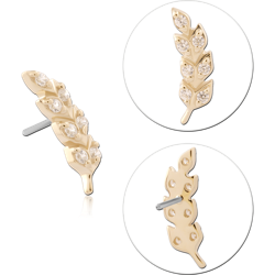 14K YELLOW GOLD TOP WITH TITANIUM ALLOY THREADLESS PIN LEAF BRANCH MULTI GEM