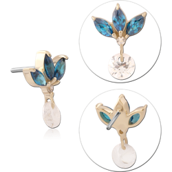 14K YELLOW GOLD TOP WITH TITANIUM ALLOY THREADLESS PIN MARQUISE TRIO WITH SINGLE GEM CHARM