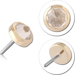 14K YELLOW GOLD TOP WITH TITANIUM ALLOY THREADLESS PIN BEZEL ROUND CLEAR GEM