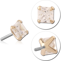14K YELLOW GOLD TOP WITH TITANIUM ALLOY THREADLESS PIN PRONG SET SQUARE OCTAGON GEM