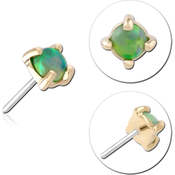 14K YELLOW GOLD JEWELED ATTACHMENT SYNTHETIC OPAL ROUND 2.5MM TITANIUM ALLOY THREADLESS PIN