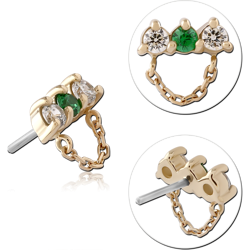 14 KARAT GOLD YELLOW JEWELED ATTACHMENT TITANIUM THREADLESS PIN