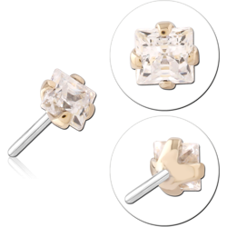14 KARAT GOLD YELLOW JEWELED ATTACHMENT TITANIUM THREADLESS PIN - SQUARE