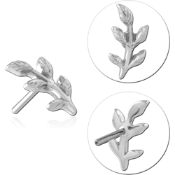 14 KARAT GOLD WHITE TOP WITH TITANIUM THREADLESS PIN LEAF BRANCH LEFT