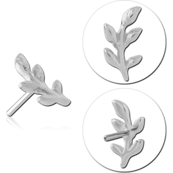14 KARAT GOLD WHITE THREADLESS ATTACHMENT LEAF BRANCH TEXTURED DETAILING DESIGN