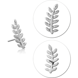 14 KARAT GOLD WHITE THREADLESS ATTACHMENT FERN LEAF ROW TEXTURED DETAILING