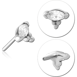 14 KARAT GOLD WHITE JEWELED ATTACHMENT TITANIUM THREADLESS PIN