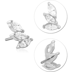 14 KARAT GOLD WHITE JEWELED ATTACHMENT TITANIUM THREADLESS PIN
