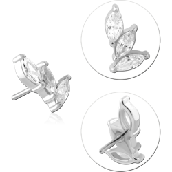 14 KARAT GOLD WHITE JEWELED ATTACHMENT TITANIUM THREADLESS PIN