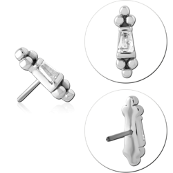 14 KARAT GOLD WHITE JEWELED ATTACHMENT TITANIUM THREADLESS PIN