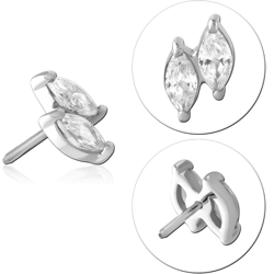 14 KARAT GOLD WHITE JEWELED ATTACHMENT TITANIUM THREADLESS PIN