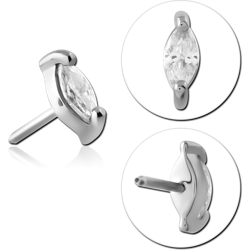 14 KARAT GOLD WHITE JEWELED ATTACHMENT TITANIUM THREADLESS PIN