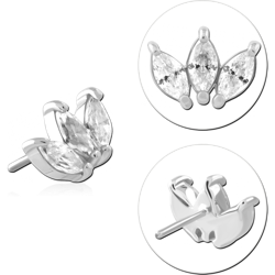 14 KARAT GOLD WHITE JEWELED ATTACHMENT TITANIUM THREADLESS PIN