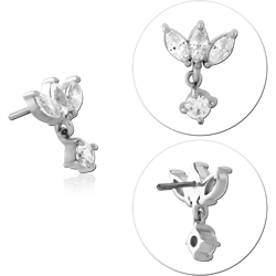 14 KARAT GOLD WHITE JEWELED ATTACHMENT TITANIUM THREADLESS PIN