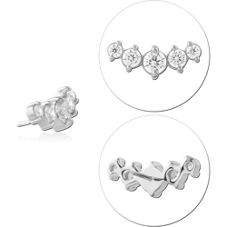 14 KARAT GOLD WHITE JEWELED ATTACHMENT TITANIUM THREADLESS PIN