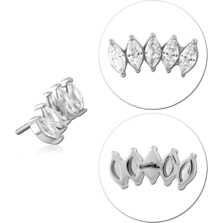 14 KARAT GOLD WHITE JEWELED ATTACHMENT TITANIUM THREADLESS PIN