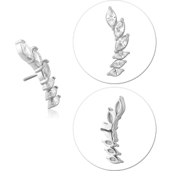 14 KARAT GOLD WHITE JEWELED ATTACHMENT TITANIUM THREADLESS PIN