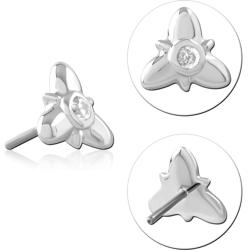 14 KARAT GOLD WHITE JEWELED ATTACHMENT TITANIUM THREADLESS PIN