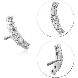 14 KARAT GOLD WHITE JEWELED ATTACHMENT TITANIUM THREADLESS PIN