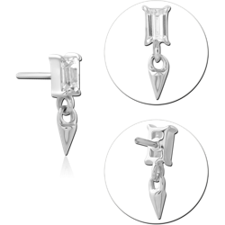 14 KARAT GOLD WHITE JEWELED ATTACHMENT TITANIUM THREADLESS PIN