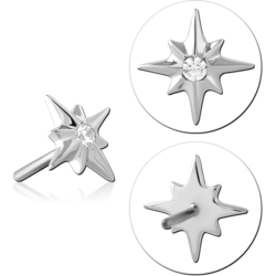 14 KARAT GOLD WHITE JEWELED ATTACHMENT TITANIUM THREADLESS PIN