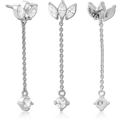 14 KARAT GOLD WHITE TOP WITH TITANIUM THREADLESS PIN MARQUISE CLUSTER CHAIN DROP GEM
