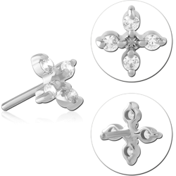 14 KARAT GOLD WHITE THREADLESS TOP FOUR GEM CROSS CLUSTER
