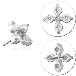 14 KARAT GOLD WHITE THREADLESS TOP FOUR GEM QUATREFOIL CLUSTER