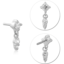 14 KARAT GOLD WHITE THREADLESS TOP THREE GEM DROP DANGLE
