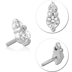 14 KARAT GOLD WHITE  JEWELED ATTACHMENT TITANIUM THREADLESS PIN