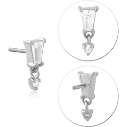 14 KARAT GOLD WHITE THREADLESS TOP TAPERED BAGUETTE GEM WITH ROUND GEM CHARM