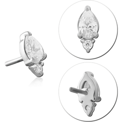 14 KARAT GOLD WHITE JEWELED ATTACHMENT TITANIUM THREADLESS PIN