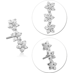 14 KARAT GOLD WHITE THREADLESS ATTACHMENT TRIPLE FLOWER CLUSTER GEM ACCENTS