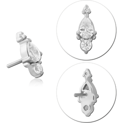 14 KARAT GOLD WHITE JEWELED ATTACHMENT TITANIUM THREADLESS PIN