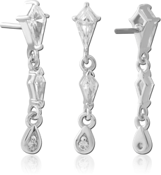 14 KARAT GOLD WHITE THREADLESS ATTACHMENT GEOMETRIC DROP WITH TEARDROP CHARM
