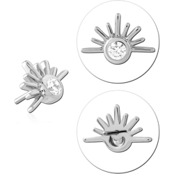 14 KARAT GOLD WHITE THREADLESS ATTACHMENT SUNBURST CENTER GEM RADIANT DESIGN