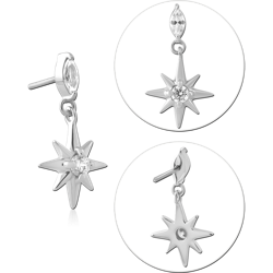 14 KARAT GOLD WHITE MARQUISE AND STAR DANGLE GEM TOP WITH TITANIUM THREADLESS PIN