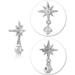 14 KARAT GOLD WHITE JEWELED ATTACHMENT TITANIUM THREADLESS PIN