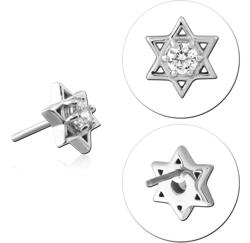 14 KARAT GOLD WHITE THREADLESS ATTACHMENT STAR OF DAVID CENTER GEM