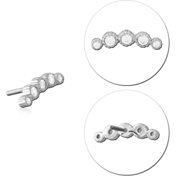 14 KARAT GOLD WHITE THREADLESS ATTACHMENT FIVE ROUND GEMS BEADED GRADUATED ARC
