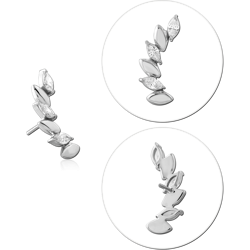 14 KARAT GOLD WHITE THREADLESS ATTACHMENT LEAF VINE CURVE MARQUISE GEMS LEFT
