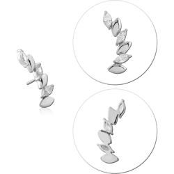 14 KARAT GOLD WHITE THREADLESS ATTACHMENT LEAF VINE CURVE MARQUISE GEMS RIGHT